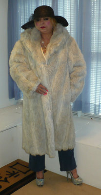 Jeans,Fur Coat,Fancy Hat,Topless under Fur Coat,Very Expensive Shoes