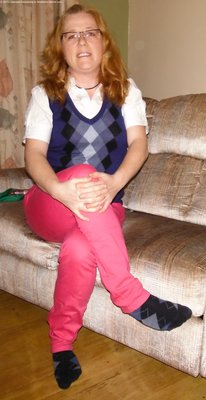 Hot pink jeans &amp; argyle socks